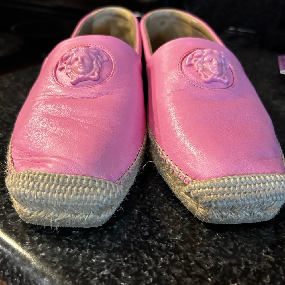 Versace Pink Espadrille Slip-Ons with Jute Soles